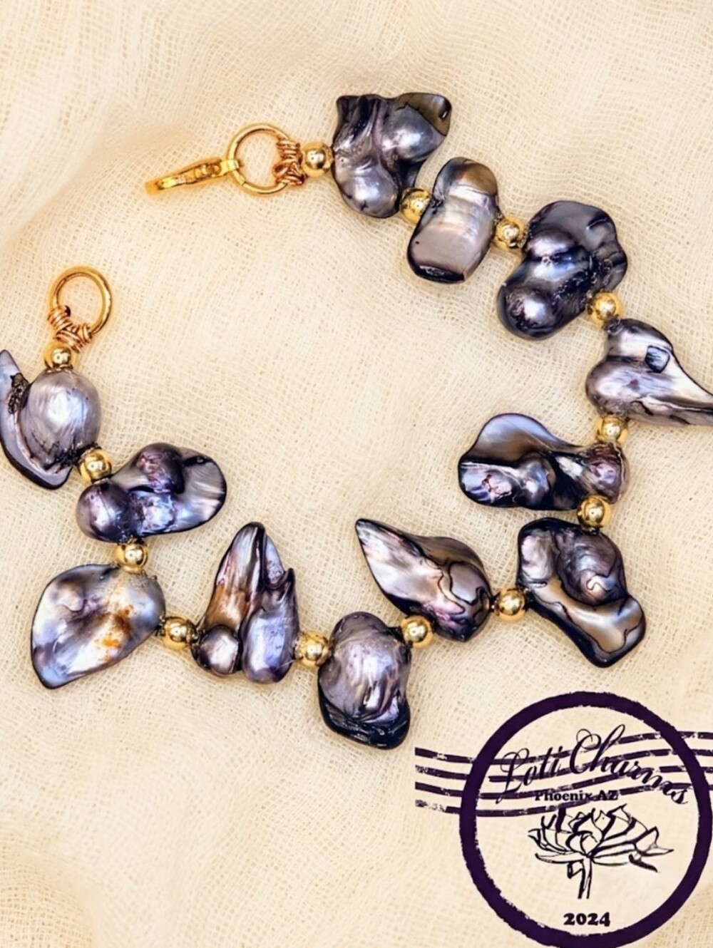 From A Mermaid Garden's Silver Purple Keishi Petals Vine Natural Keishi Pearls
